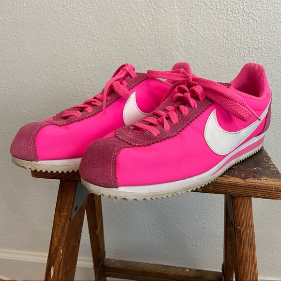 Neon Hot Pink Nike Cortez Sneaker Shoes 